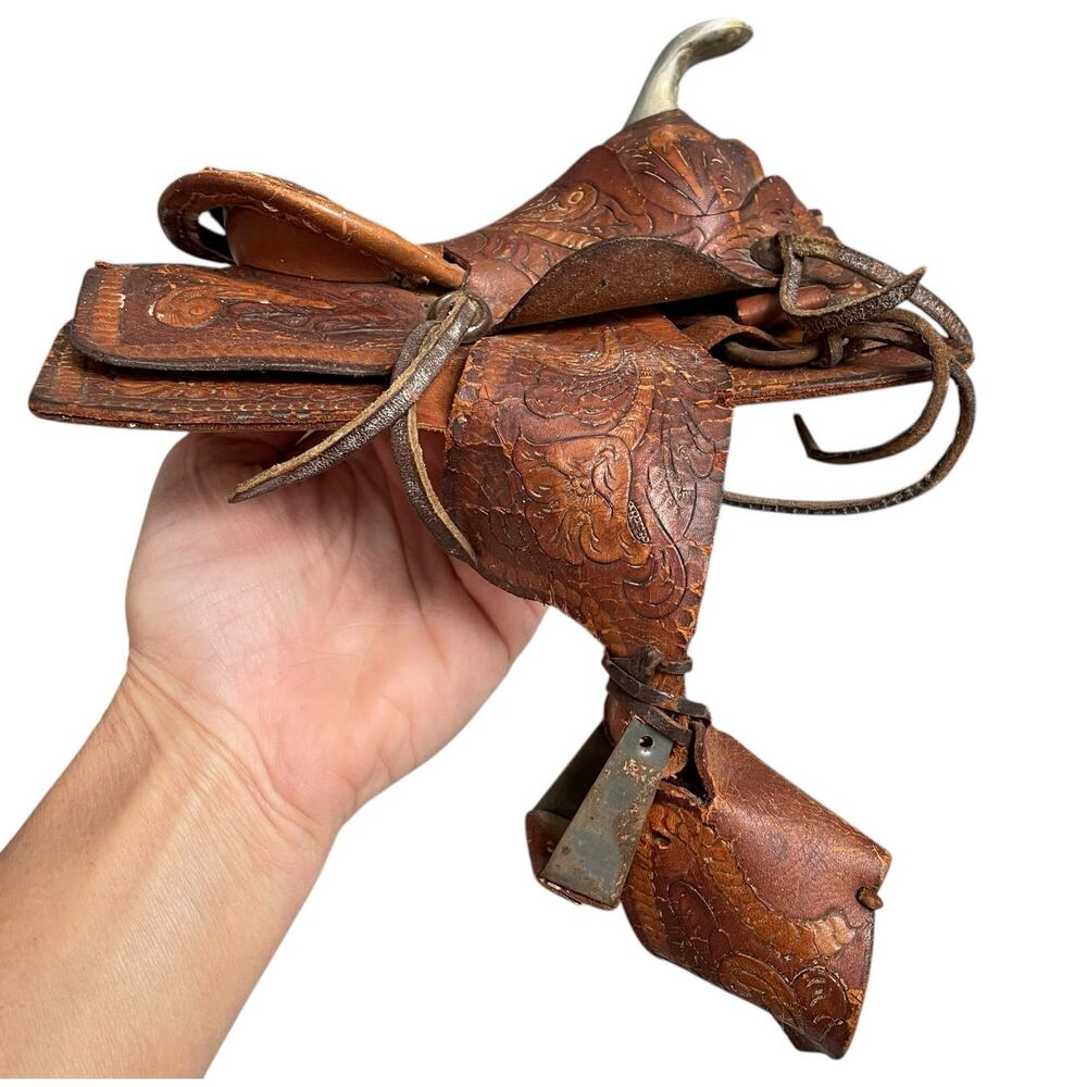 Vintage Salesman Sample Saddle Tooled Leather Miniature Cowboy Western FLAW